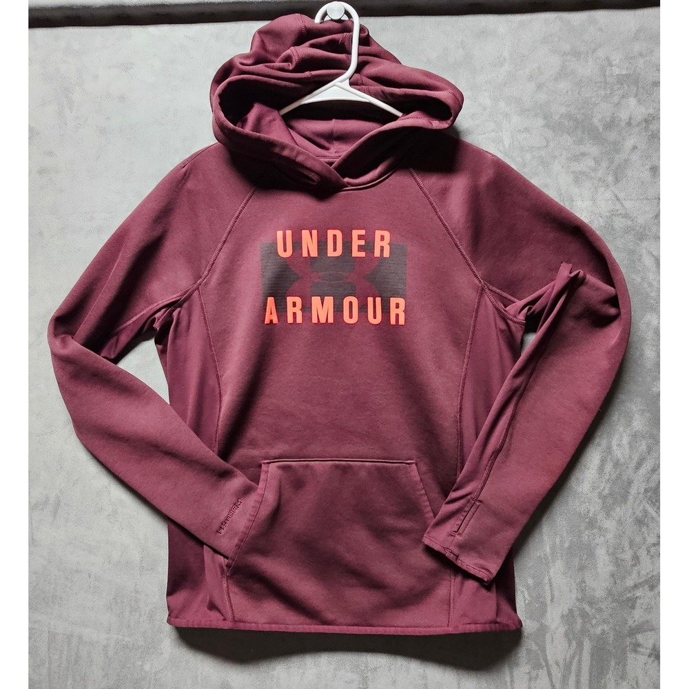Under Armour Womens‎ ColdGear Storm Hoodie Maroon Logo Pullover 1313245 Medium